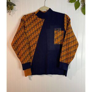 Vintage Chic Colorblock Sweater With Rhinestone Pocket Detail